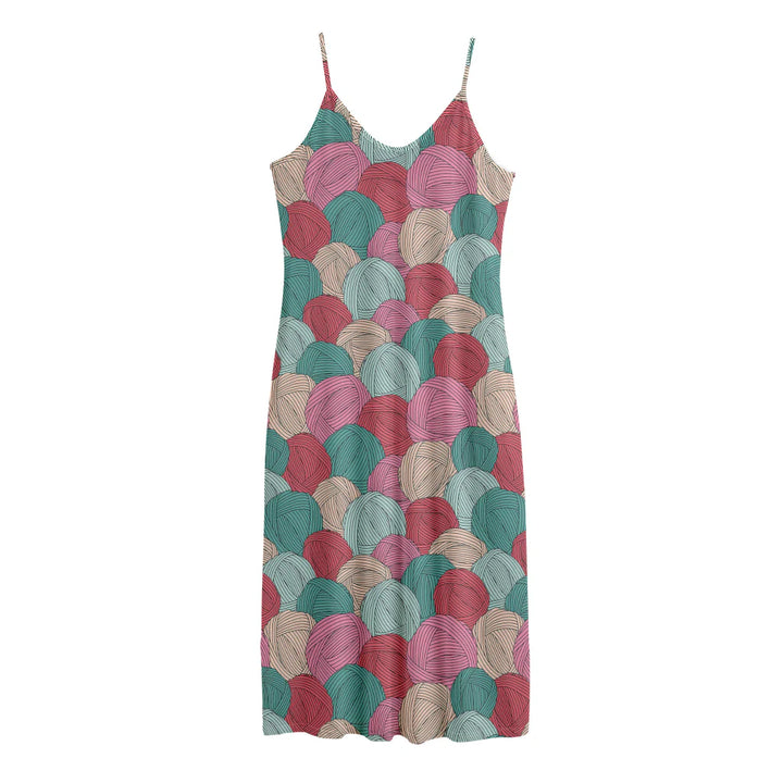 Yarn Balls Pattern Print Jersey Midi Cami Dress