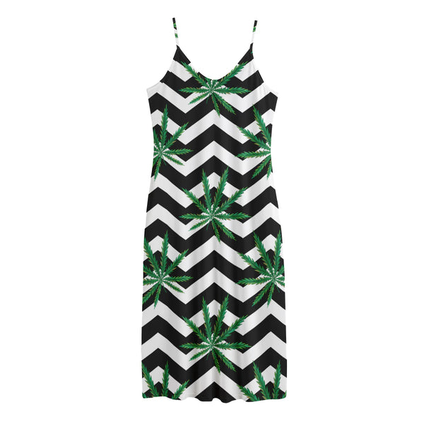Zigzag Weed Pattern Print Jersey Midi Cami Dress