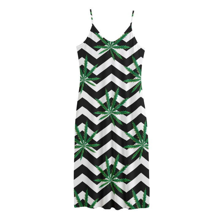 Zigzag Weed Pattern Print Jersey Midi Cami Dress