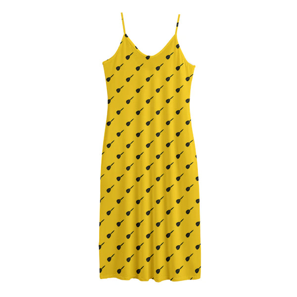 Yellow And Black Dart Pattern Print Jersey Midi Cami Dress