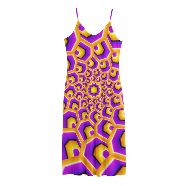 Yellow Hive Moving Optical Illusion Jersey Midi Cami Dress