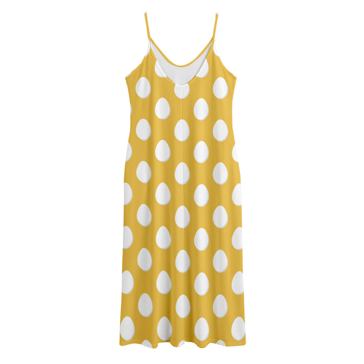 Yellow Eggs Pattern Print Jersey Midi Cami Dress