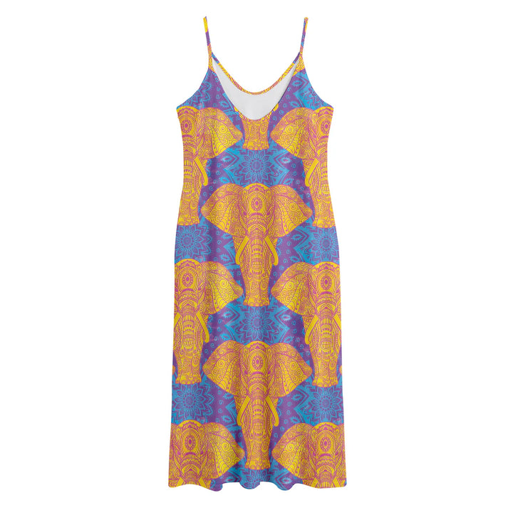 Yellow Mandala Elephant Pattern Print Jersey Midi Cami Dress