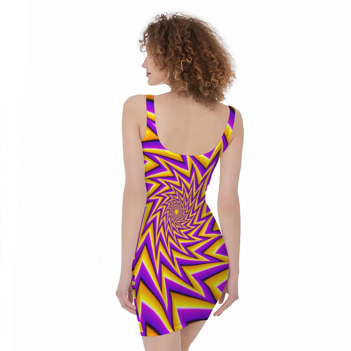 Yellow Big Bang Moving Optical Illusion Sleeveless Bodycon Dress