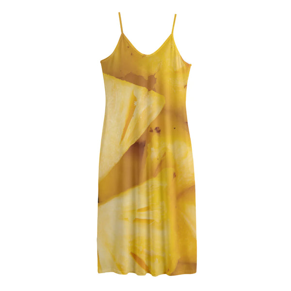 Yellow Pineapple Pieces Print Jersey Midi Cami Dress