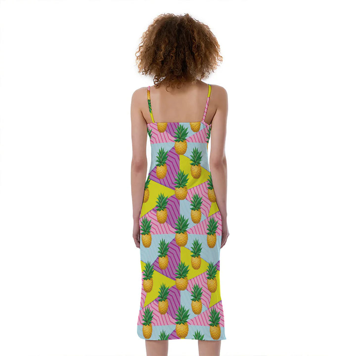 Zigzag Pineapple Pattern Print Slim Fit Midi Cami Dress