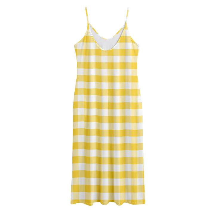 Yellow And White Gingham Pattern Print Jersey Midi Cami Dress