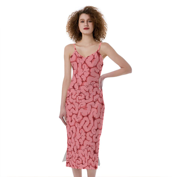 Zombie Brain Print Slim Fit Midi Cami Dress