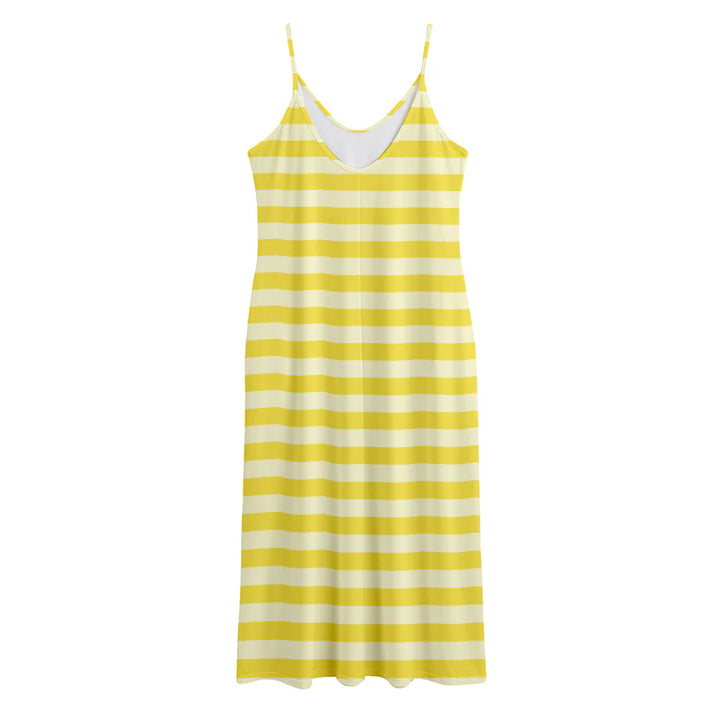 Yellow Striped Pattern Print Jersey Midi Cami Dress