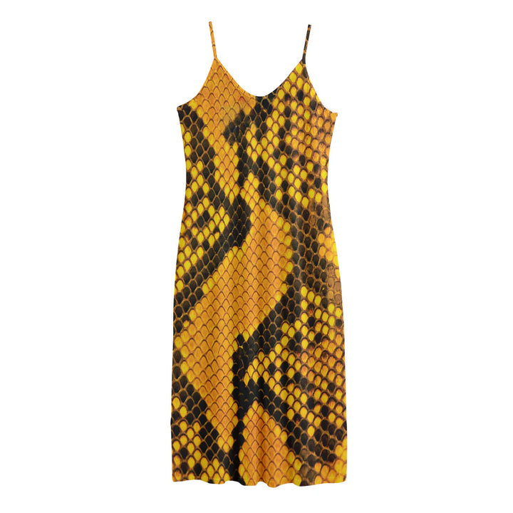 Yellow And Black Snakeskin Print Jersey Midi Cami Dress
