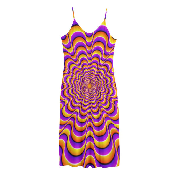 Yellow Splashing Moving Optical Illusion Jersey Midi Cami Dress