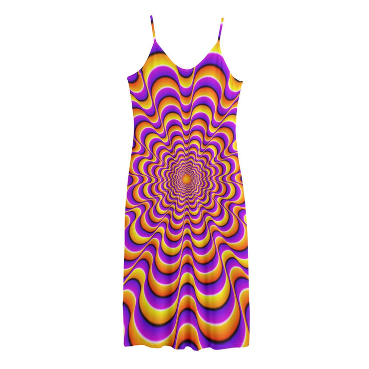 Yellow Splashing Moving Optical Illusion Jersey Midi Cami Dress
