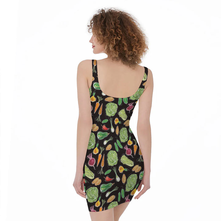 Fresh Vegetable Pattern Print Sleeveless Bodycon Dress