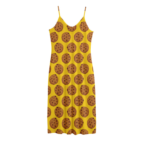 Yellow Cookie Pattern Print Jersey Midi Cami Dress