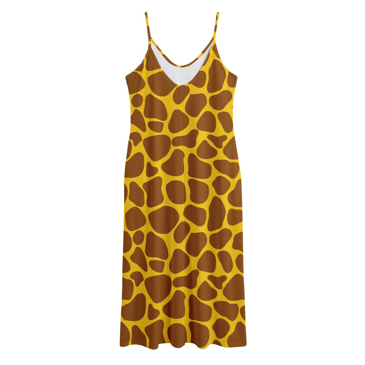 Yellow Brown Giraffe Pattern Print Jersey Midi Cami Dress