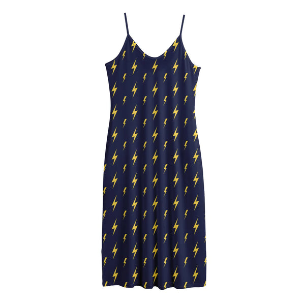 Yellow Lightning Bolts Pattern Print Jersey Midi Cami Dress