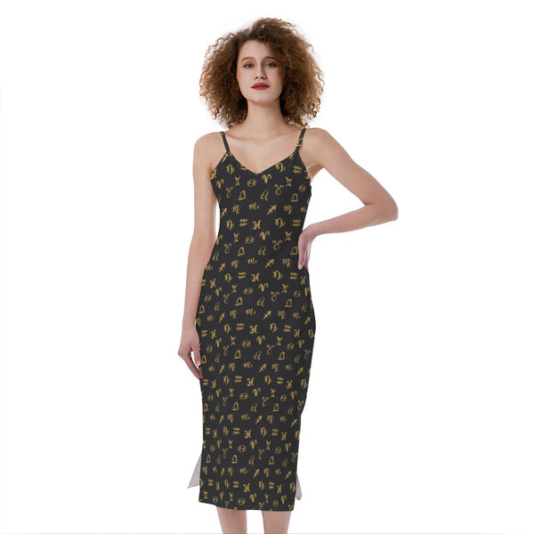 Zodiac Astrological Signs Pattern Print Slim Fit Midi Cami Dress