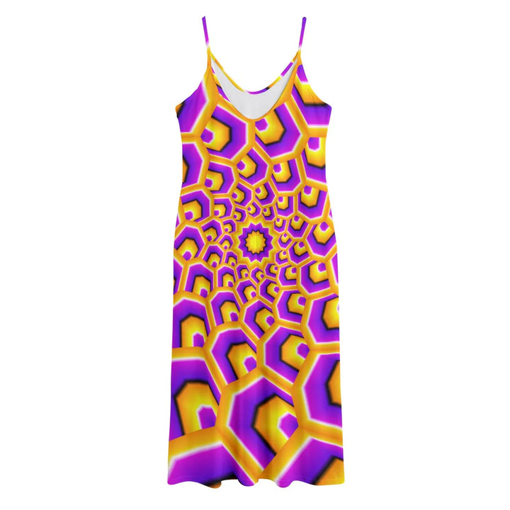 Yellow Hive Moving Optical Illusion Jersey Midi Cami Dress
