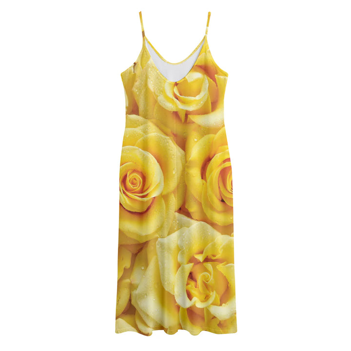 Yellow Rose Print Jersey Midi Cami Dress