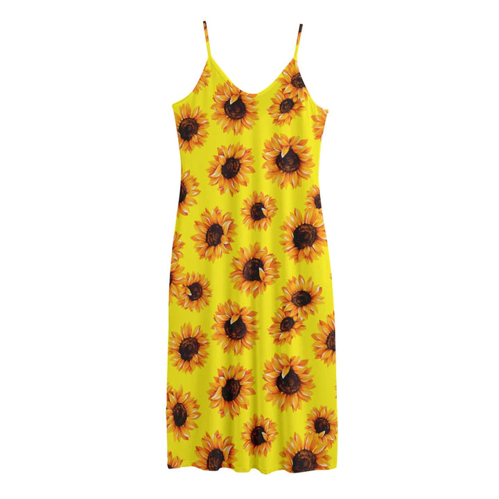 Yellow Sunflower Pattern Print Jersey Midi Cami Dress