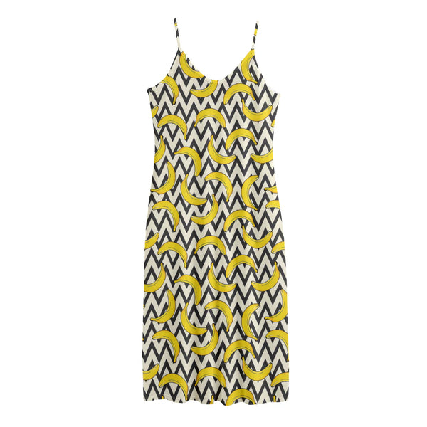 Zigzag Banana Pattern Print Jersey Midi Cami Dress
