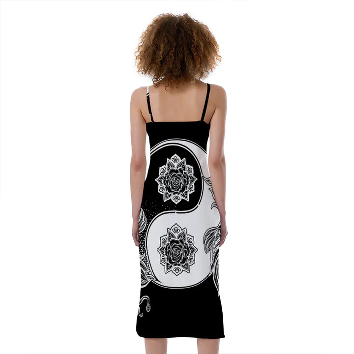 Yin And Yang Koi Carp Fish Print Slim Fit Midi Cami Dress