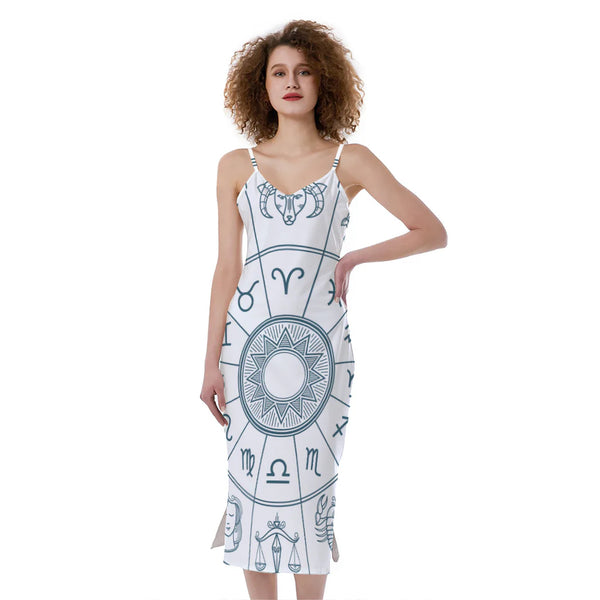 Zodiac Astrology Signs Print Slim Fit Midi Cami Dress