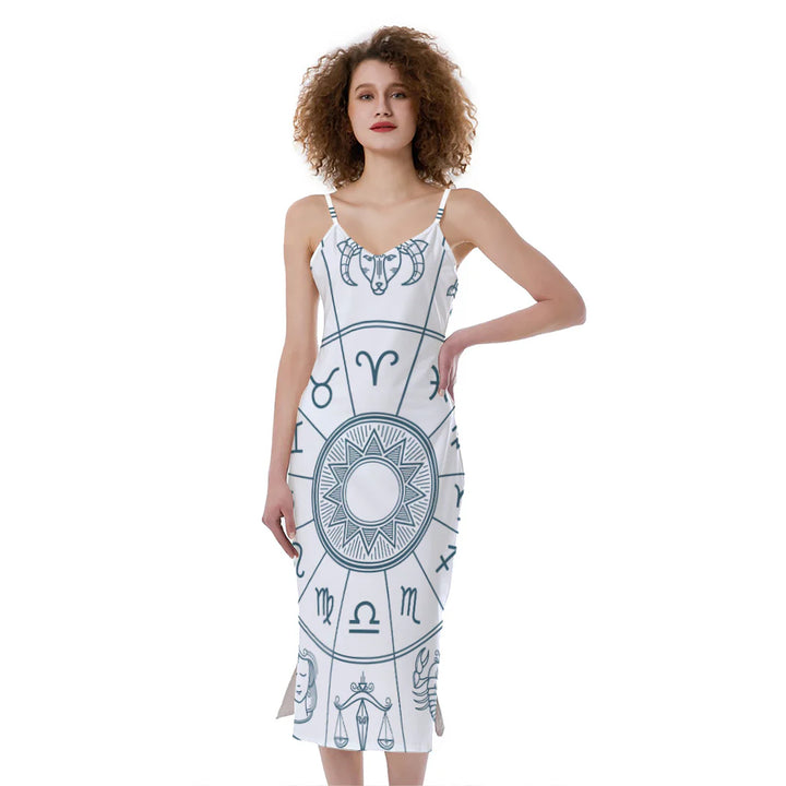 Zodiac Astrology Signs Print Slim Fit Midi Cami Dress