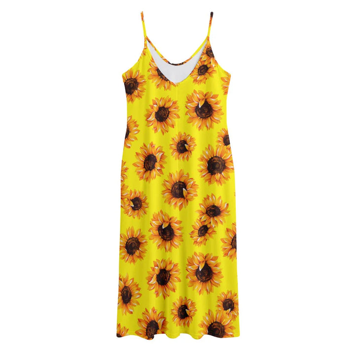 Yellow Sunflower Pattern Print Jersey Midi Cami Dress