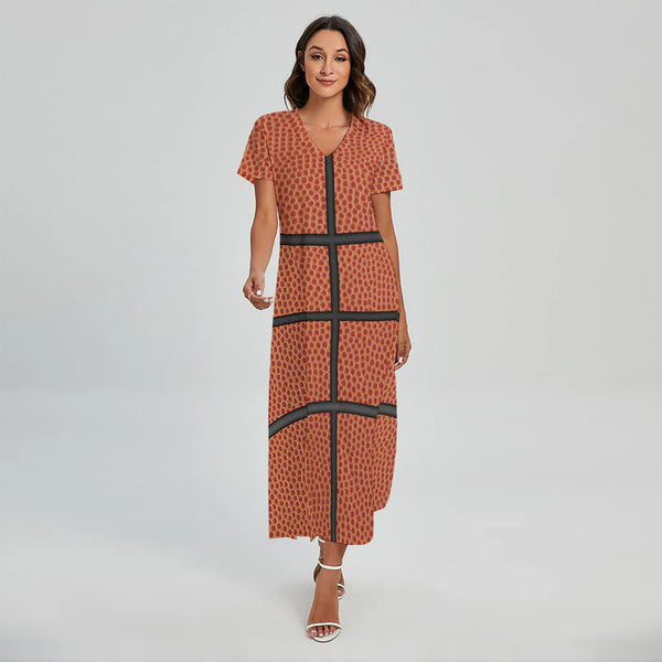 Basketball Ball Print Short Sleeve Maxi Dress
