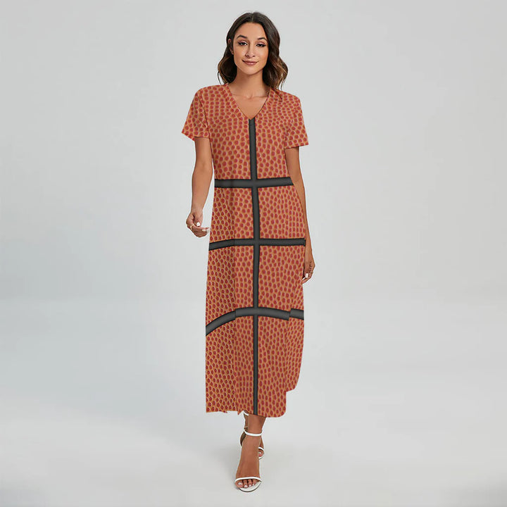 Basketball Ball Print Short Sleeve Maxi Dress