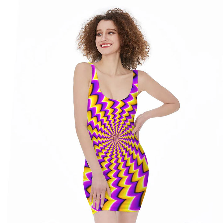 Yellow Dizzy Moving Optical Illusion Sleeveless Bodycon Dress