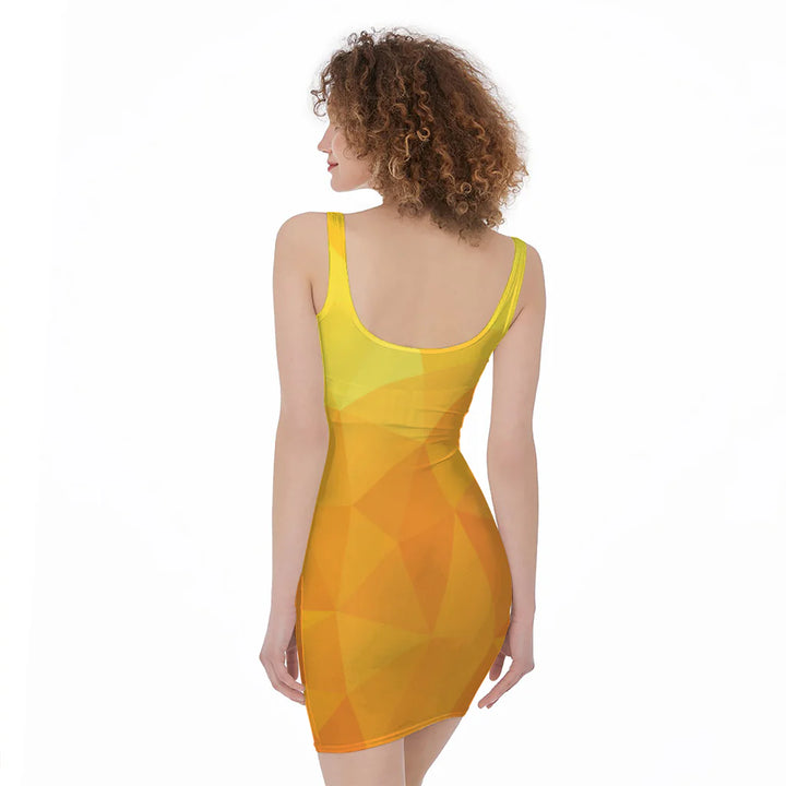 Yellow Polygonal Geometric Print Sleeveless Bodycon Dress