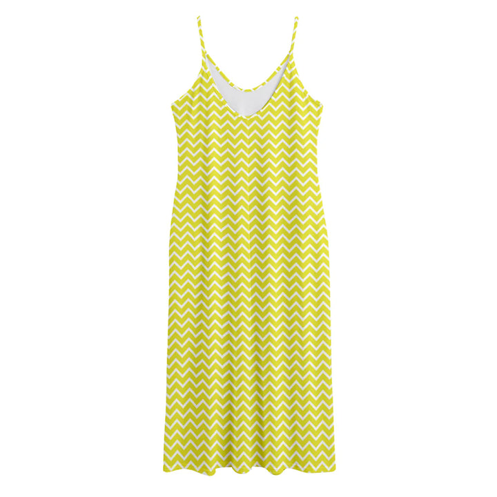 Yellow And White Zigzag Pattern Print Jersey Midi Cami Dress