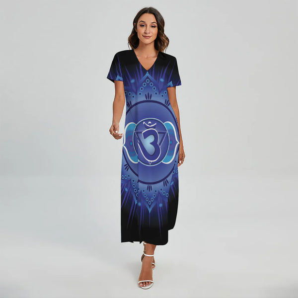 Ajna Chakra Mandala Print Short Sleeve Maxi Dress