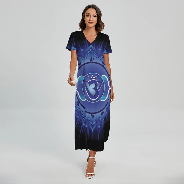 Ajna Chakra Mandala Print Short Sleeve Maxi Dress