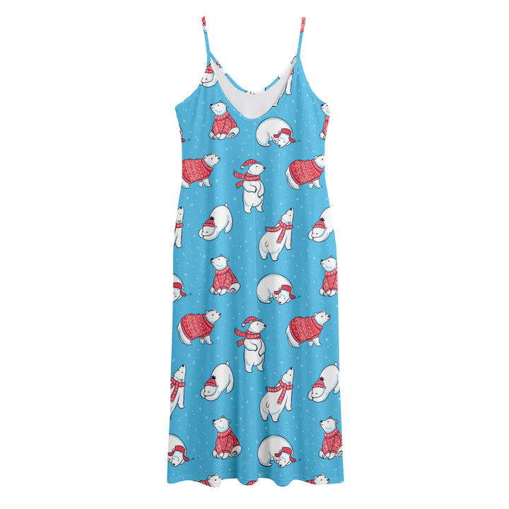 Xmas Polar Bear Pattern Print Jersey Midi Cami Dress