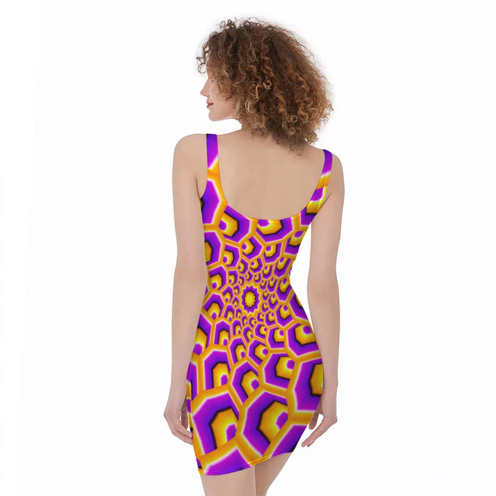 Yellow Hive Moving Optical Illusion Sleeveless Bodycon Dress