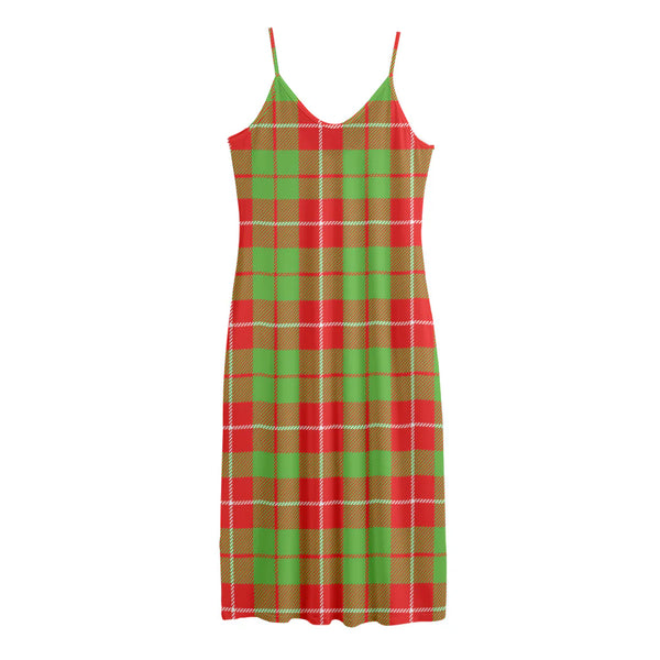 Xmas Plaid Pattern Print Jersey Midi Cami Dress