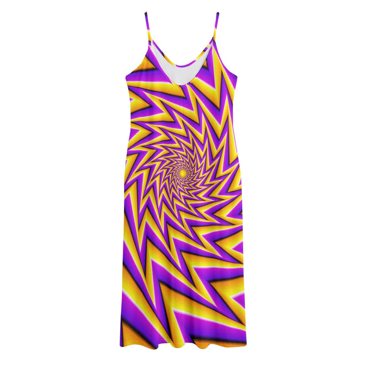 Yellow Big Bang Moving Optical Illusion Jersey Midi Cami Dress