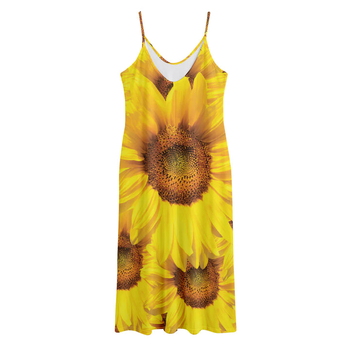 Yellow Sunflower Print Jersey Midi Cami Dress