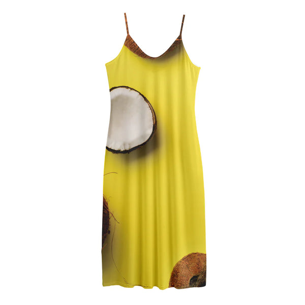 Yellow Coconut Pattern Print Jersey Midi Cami Dress