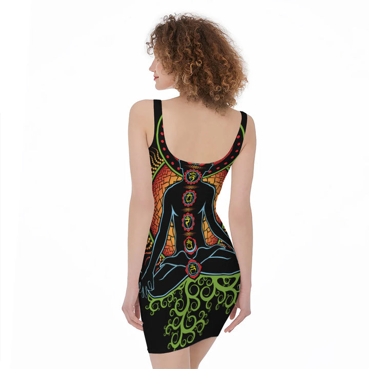 The Seven Chakras Print Sleeveless Bodycon Dress