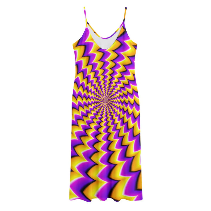Yellow Dizzy Moving Optical Illusion Jersey Midi Cami Dress