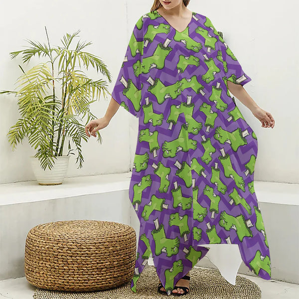 Zombie Foot Pattern Print Silk V-Neck Kaftan Dress