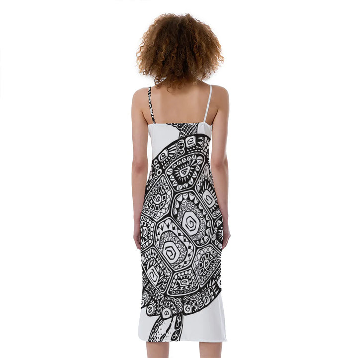 Zentangle Sea Turtle Print Slim Fit Midi Cami Dress