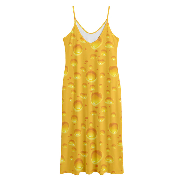 Yellow Cheese Print Jersey Midi Cami Dress