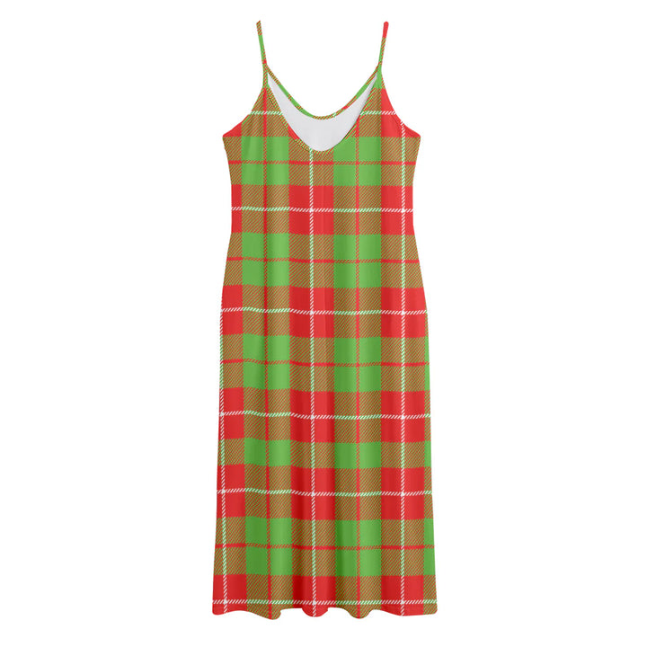Xmas Plaid Pattern Print Jersey Midi Cami Dress