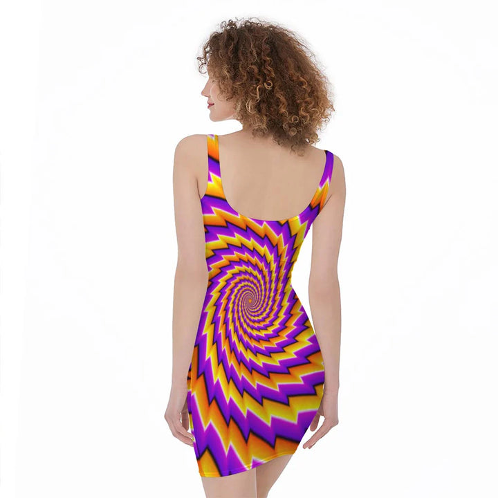 Yellow Twisted Moving Optical Illusion Sleeveless Bodycon Dress