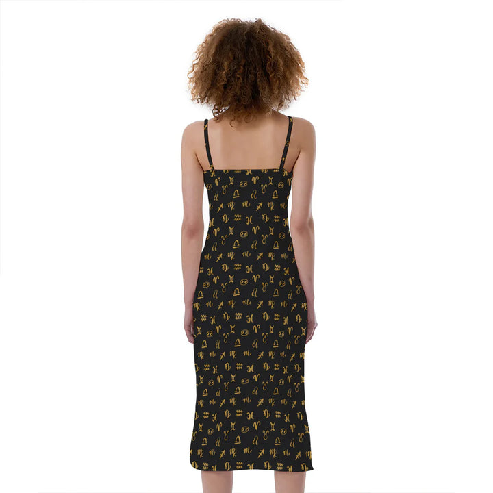 Zodiac Astrological Signs Pattern Print Slim Fit Midi Cami Dress